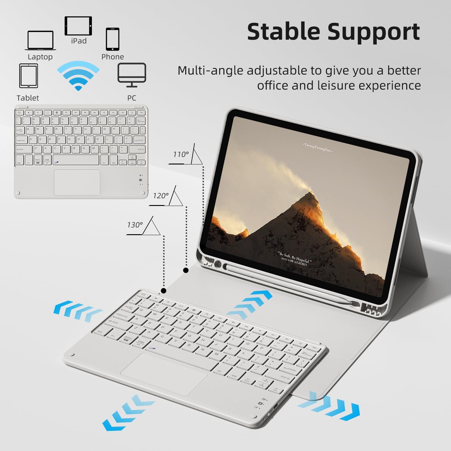 Touchpad Detachable Tablet Keyboard Cover with Pencil Holder Keyboard Case for iPad Air 11 inch 6th/5th/4th iPad Keyboard case