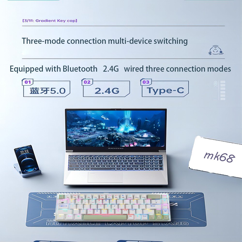 68 key red switch mini hot swappable computer accessories teclado mecanico rgb games gaming laptops wireless mechanical keyboard