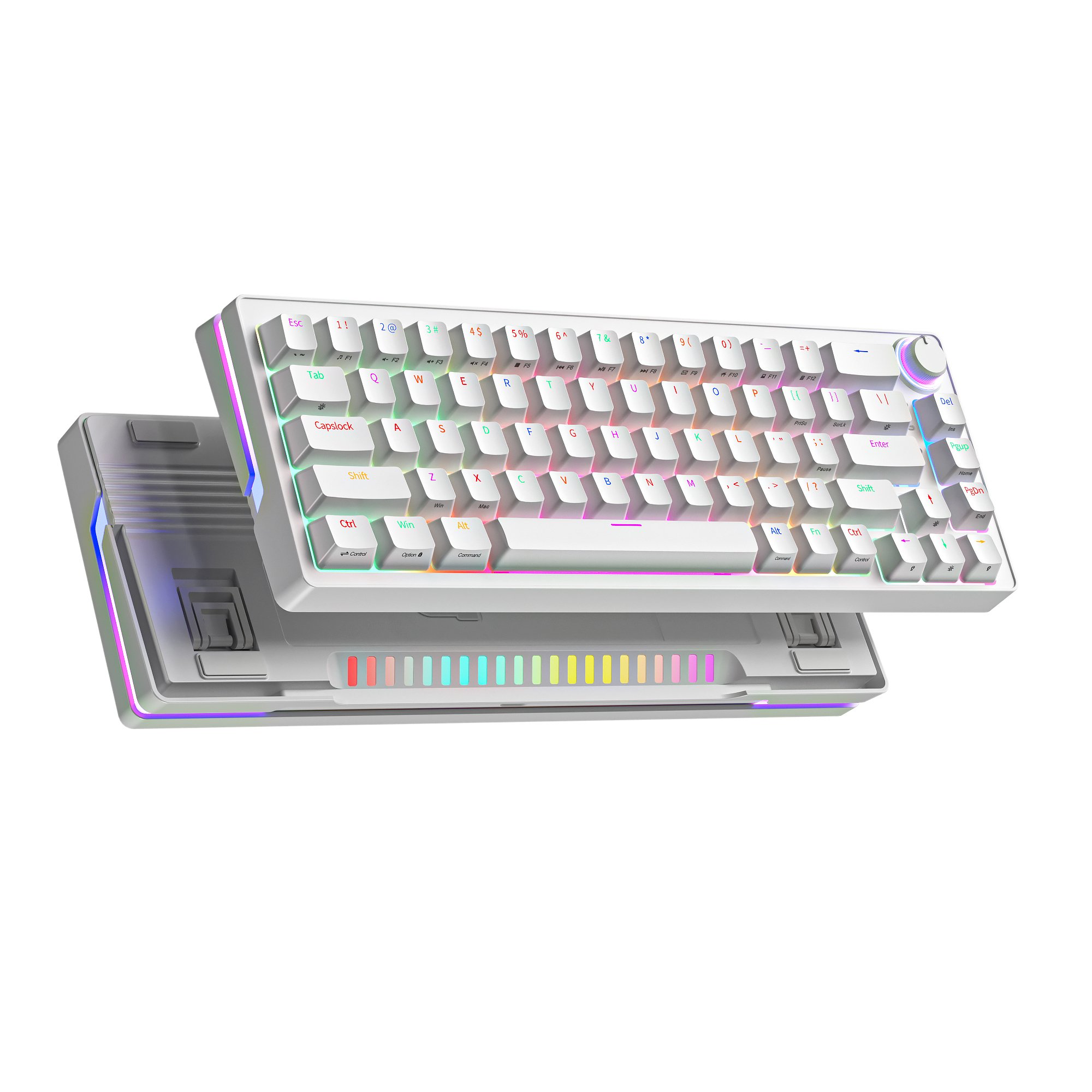 60% Hot Swappable 2.4G BT USB-C Wired Keyboard Gamer RGB Backlight Anti-Ghosting Mechanical Gaming Keyboard With Knob