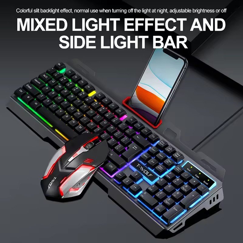 Mechanical feel gaming keyboard and mouse combo LED backlight iron feel keyboard 4D gaming mouse 3200DPI for the desktop laptop