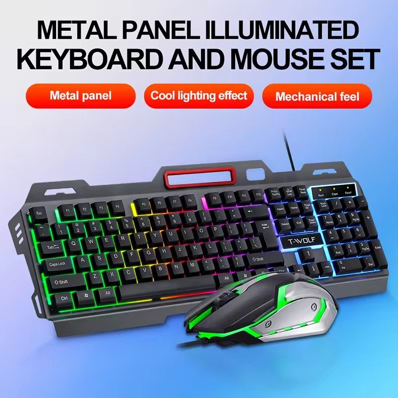 Mechanical feel gaming keyboard and mouse combo LED backlight iron feel keyboard 4D gaming mouse 3200DPI for the desktop laptop