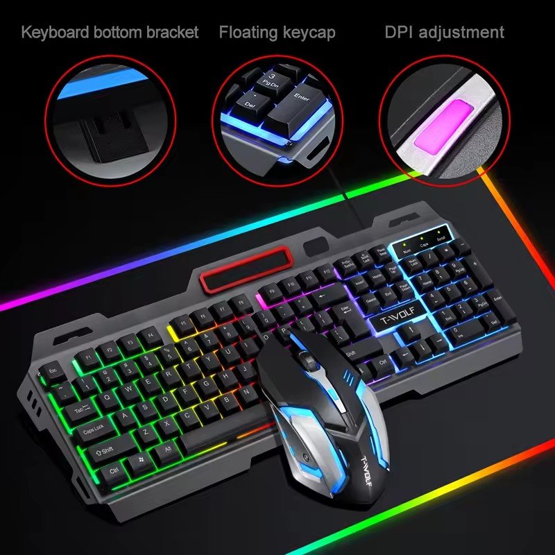 Mechanical feel gaming keyboard and mouse combo LED backlight iron feel keyboard 4D gaming mouse 3200DPI for the desktop laptop