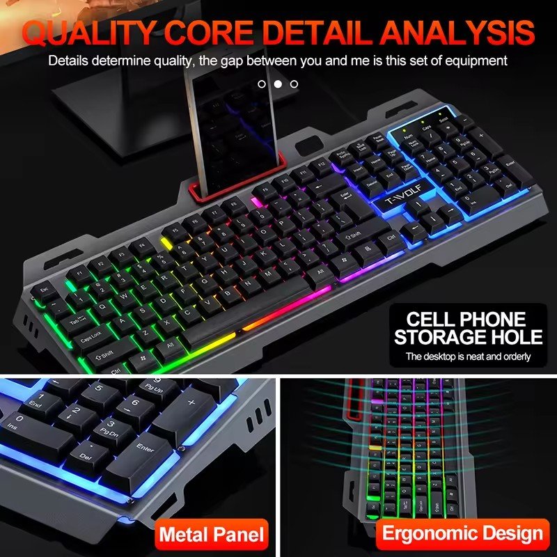 Mechanical feel gaming keyboard and mouse combo LED backlight iron feel keyboard 4D gaming mouse 3200DPI for the desktop laptop