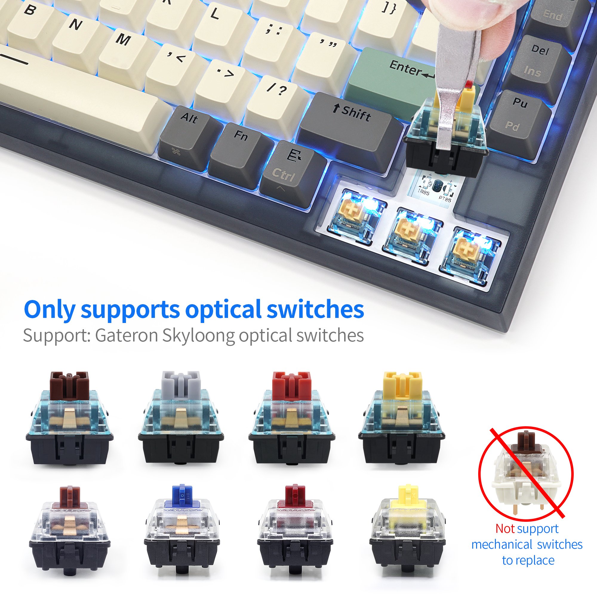 Skyloong GK75 newest hotswap transparent RGB 75% optical switch PBT keycaps gaming mechanical keyboard