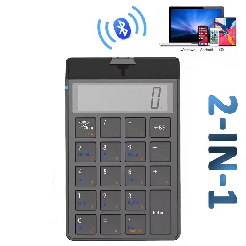 2-in-1 Bluetooth Wireless Numeric Keyboard USB Charging Calculator Keypad Switch Type Laptop Tablet Use New Accounting Display