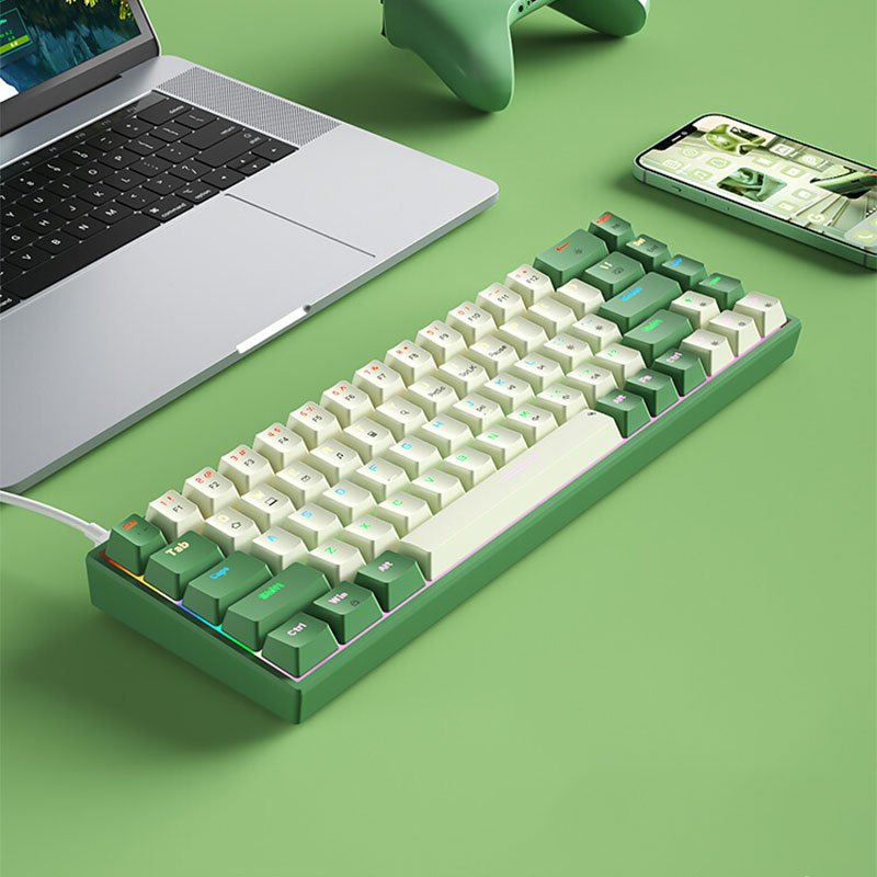 68 Keys Compact TKL Hot Swappable Mechanical Keyboard,white Backlit,Blue Switch 60mechanical keyboard