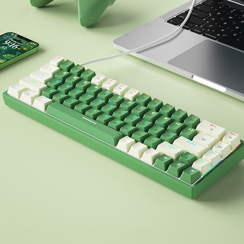 68 Keys Compact TKL Hot Swappable Mechanical Keyboard,white Backlit,Blue Switch 60mechanical keyboard