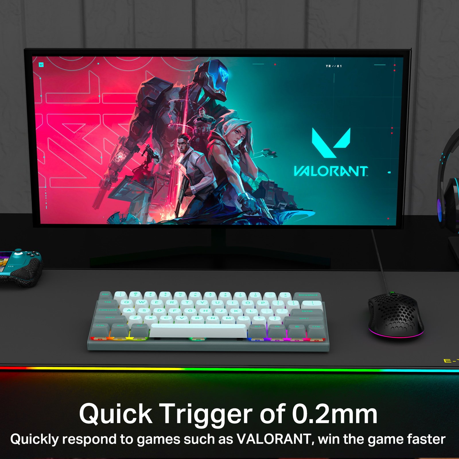 E-YOOSO Hz-61 60% Compact 61 Keys Mechanical Gaming Keyboard RGB Backlit Rapid Trigger Magnetic Switches Adjustable Actuation