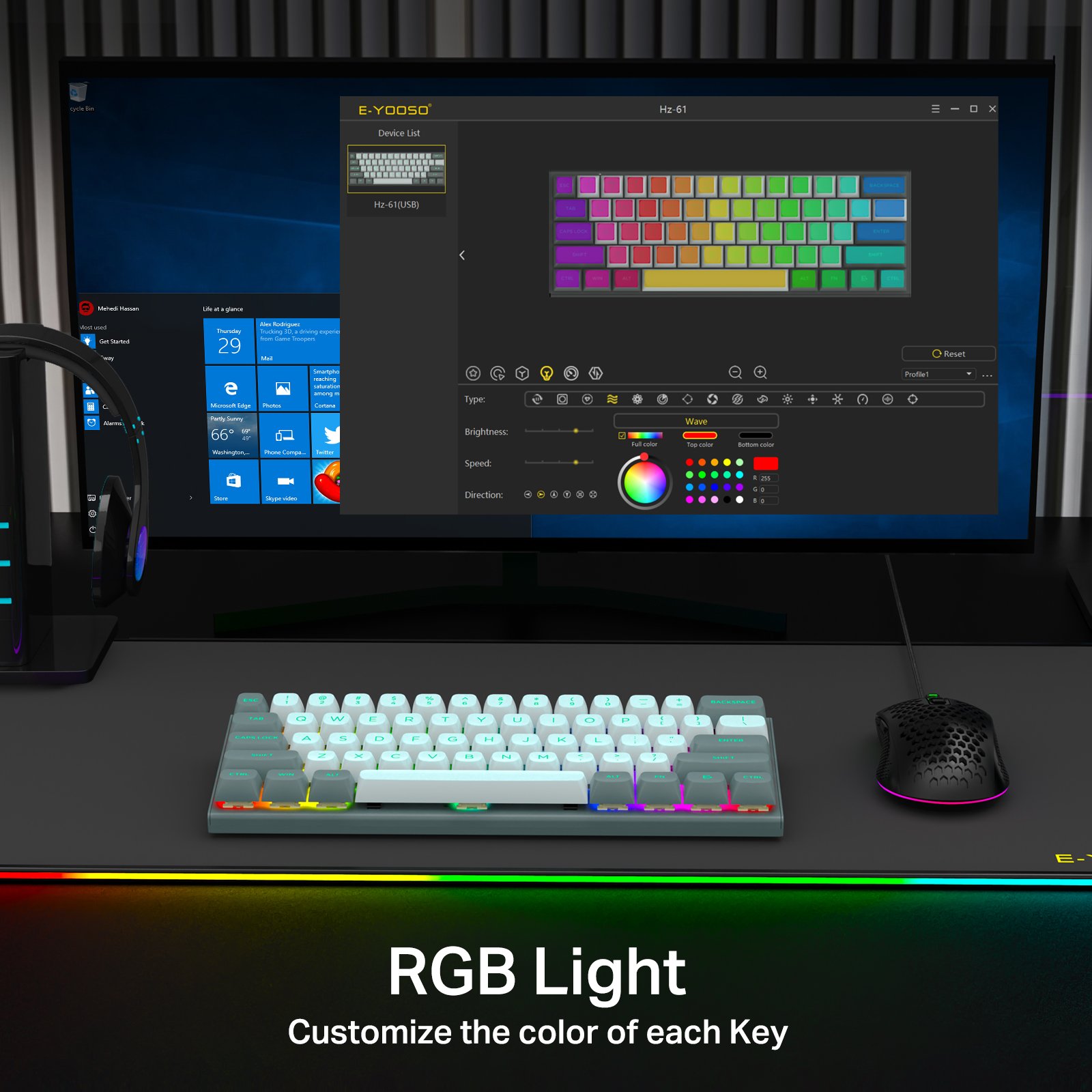 E-YOOSO Hz-61 60% Compact 61 Keys Mechanical Gaming Keyboard RGB Backlit Rapid Trigger Magnetic Switches Adjustable Actuation