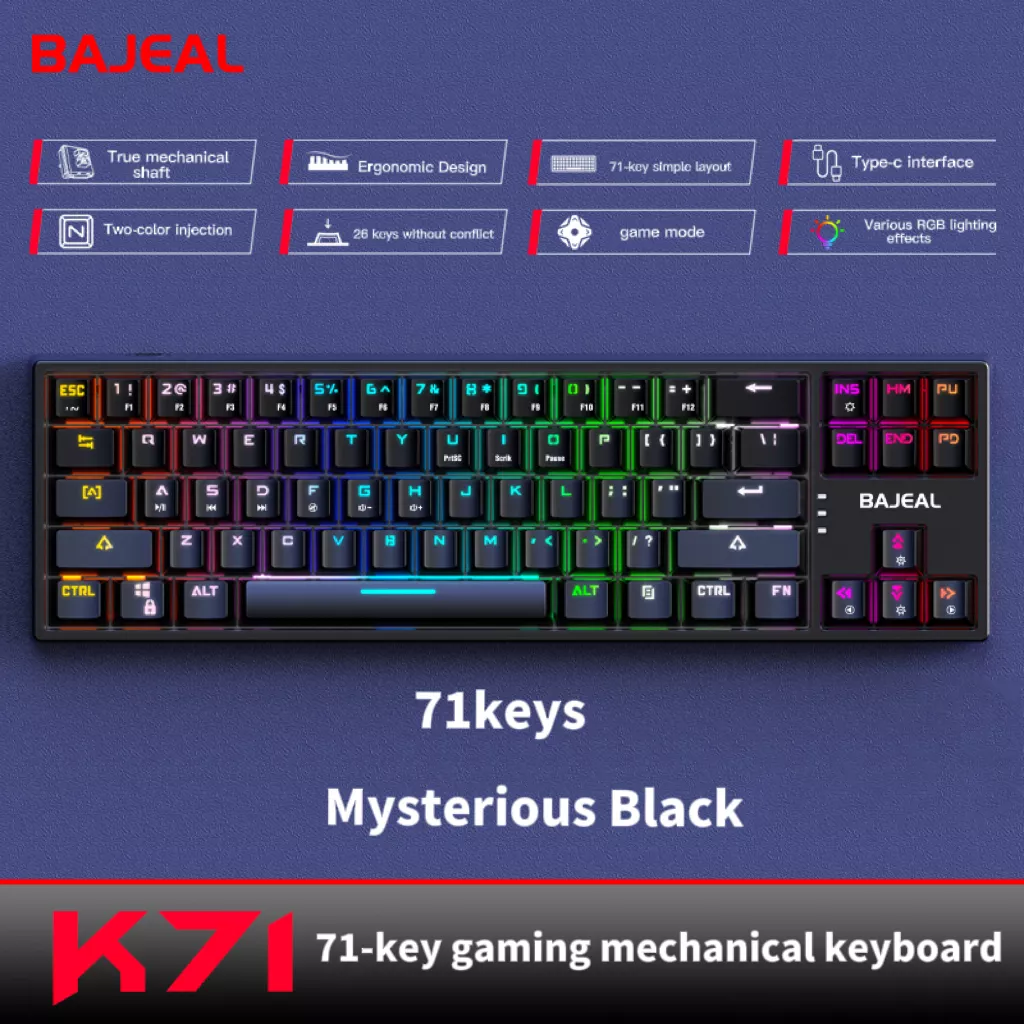 Bajeal K71 71key wired Type-c mechanical keyboard RGB Support hot swap gaming mechanical keyboard
