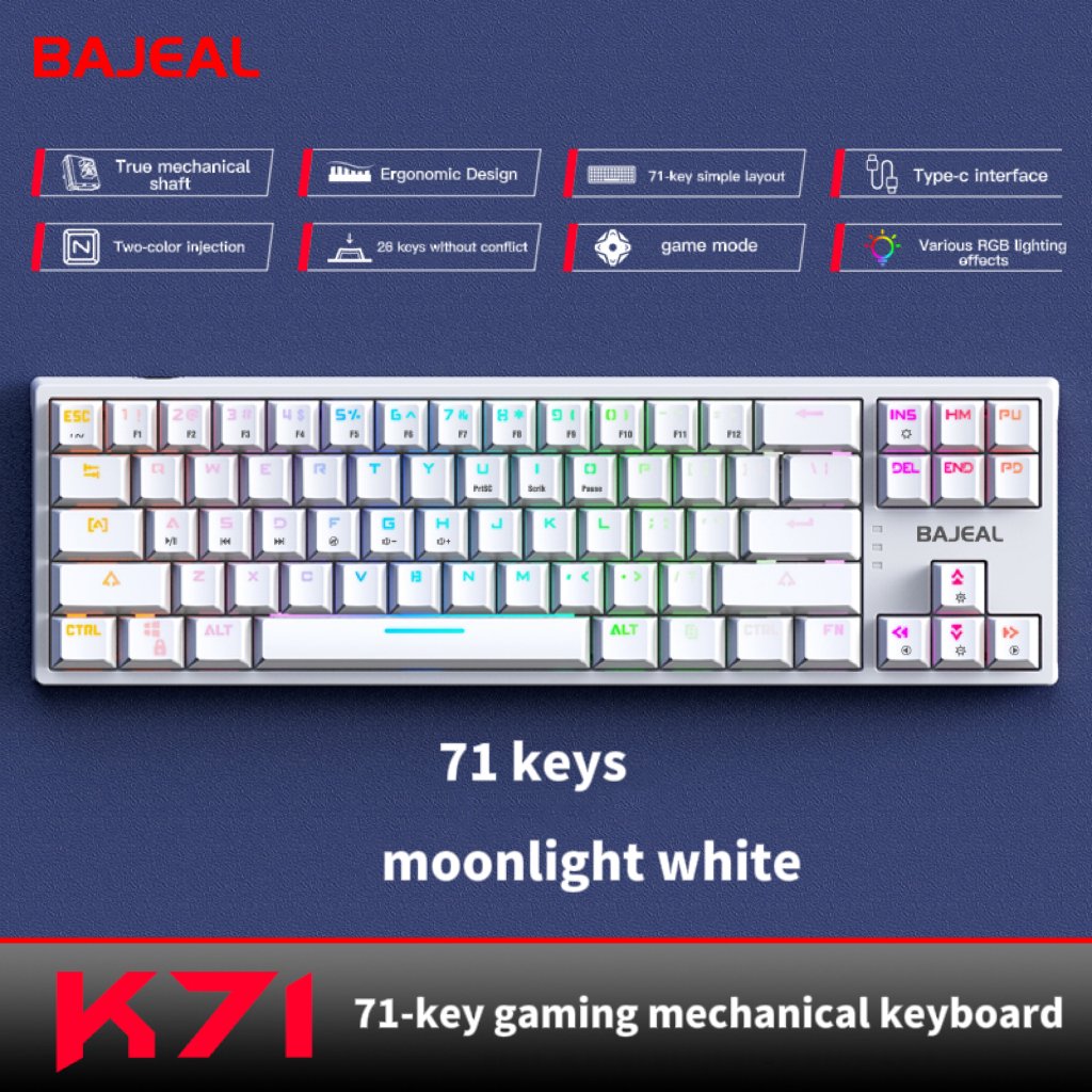 Bajeal K71 71key wired Type-c mechanical keyboard RGB Support hot swap gaming mechanical keyboard