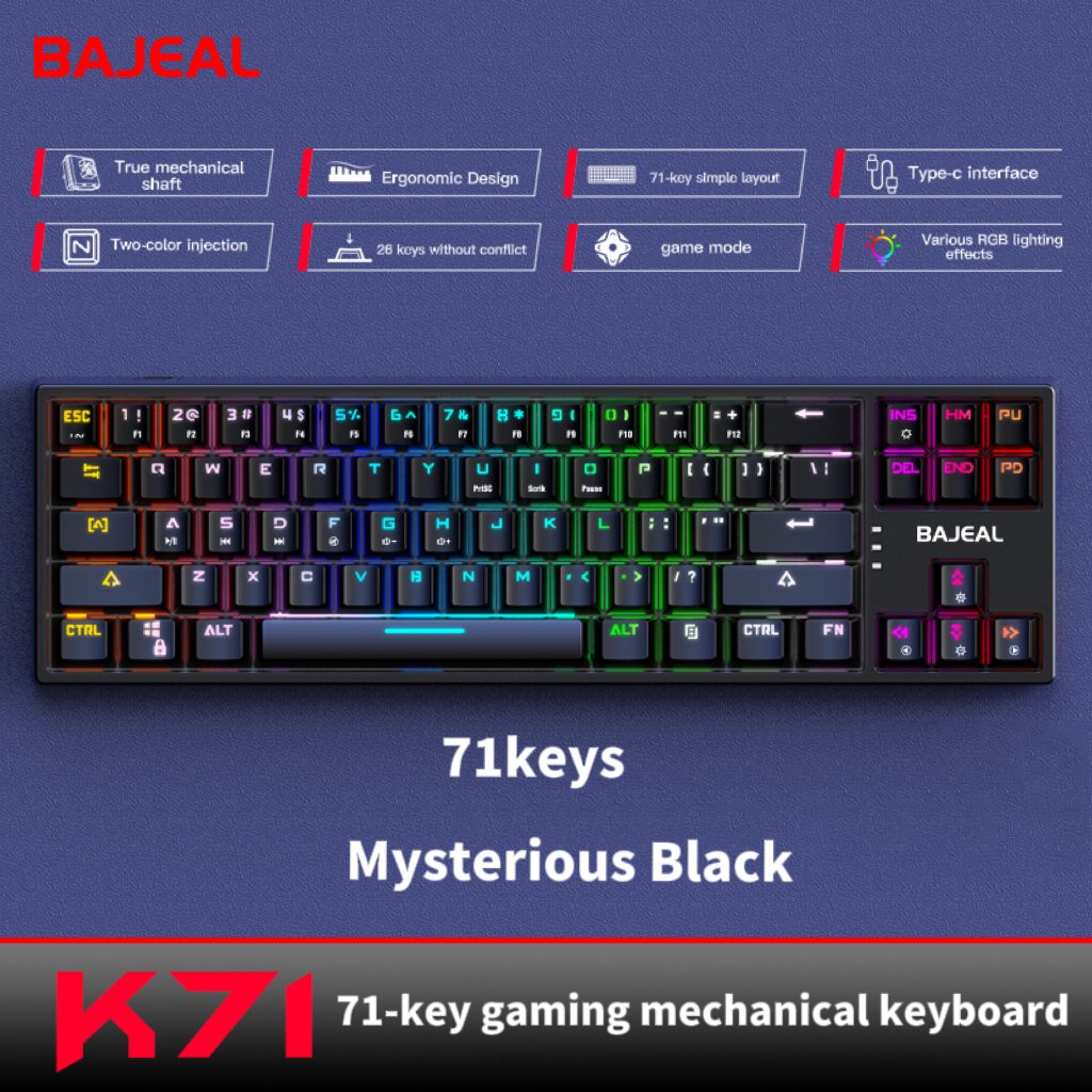 Bajeal K71 71key wired Type-c mechanical keyboard RGB Support hot swap gaming mechanical keyboard