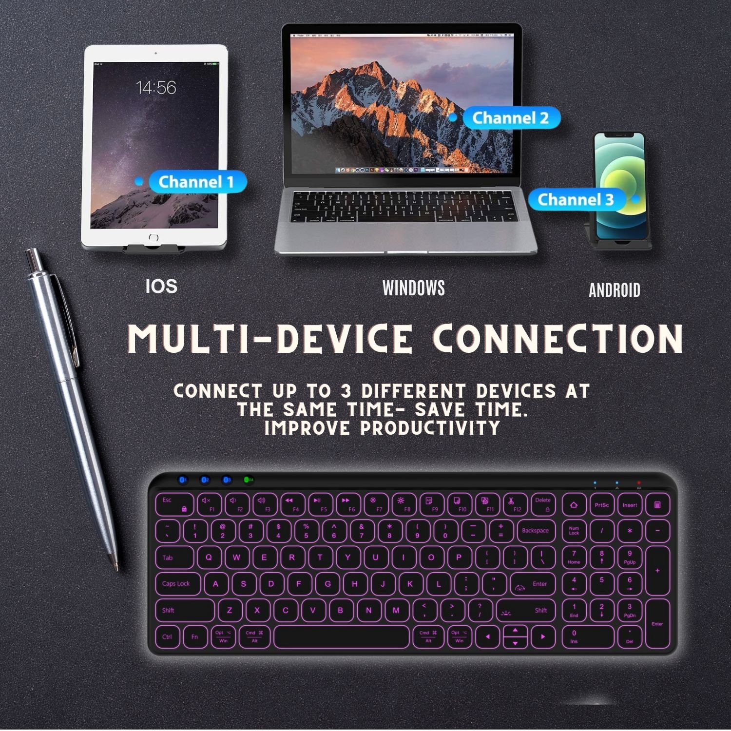 2024 new Private Dual Mode Wireless 2.4g Bluetooth Backlit Keyboard Multi-device Ultra Thin With double bracket
