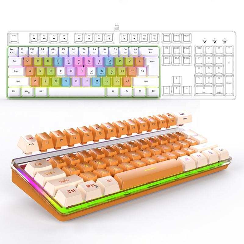 ZEHAO Wholesale PC Computer USB Wired 61 Keys Mini RGB Led Mechanical Gaming Keyboard