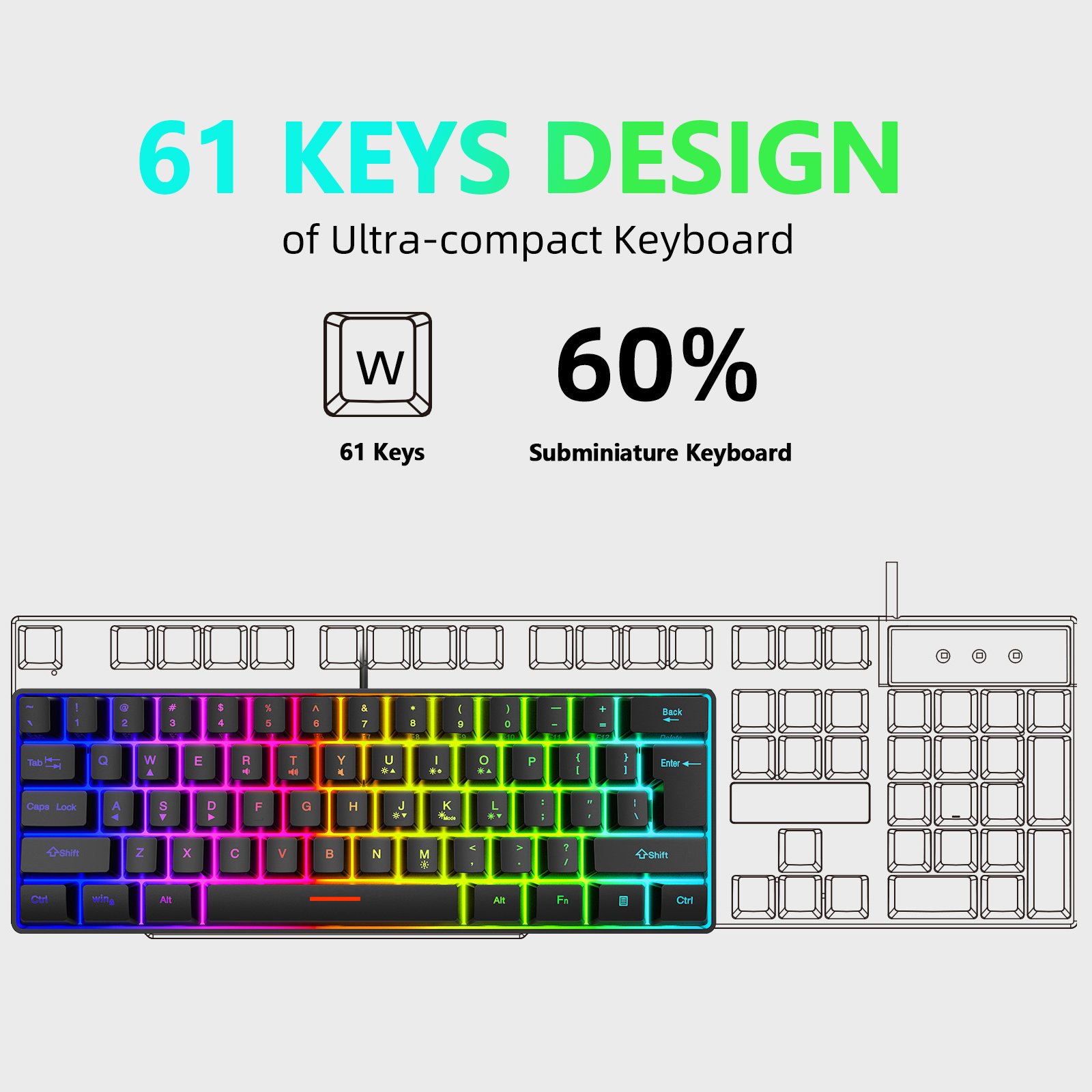 ZEHAO Wholesale PC Computer USB Wired 61 Keys Mini RGB Led Mechanical Gaming Keyboard
