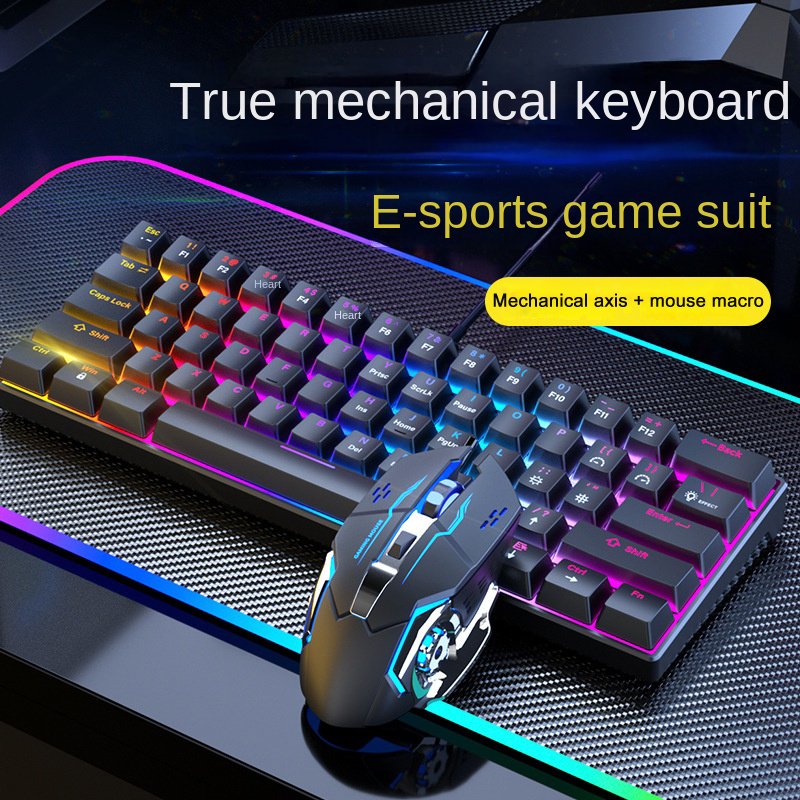 Hot sale 61 Key USB Interface Backlight Keyboard Mouse Combo Wired Gaming for Laptop Desktop Mechanical Style Metal Function