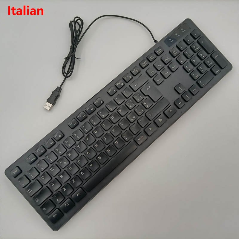 Ultra-Thin USB Wired Keyboard 104-Key Standard Italian German English French Notebook Desktop Office Plug Play Wired Keyboard