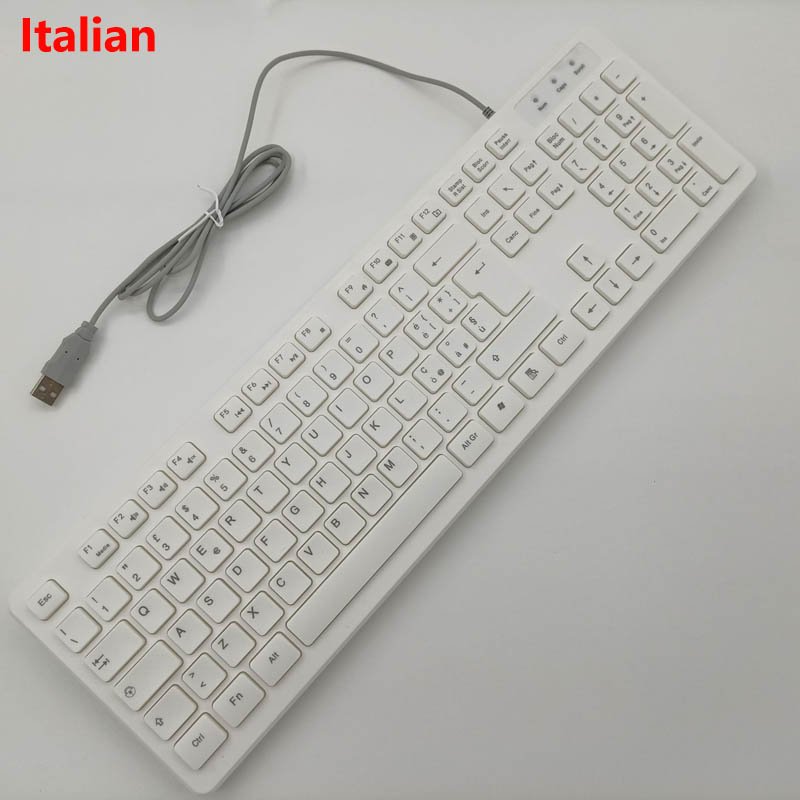 Ultra-Thin USB Wired Keyboard 104-Key Standard Italian German English French Notebook Desktop Office Plug Play Wired Keyboard