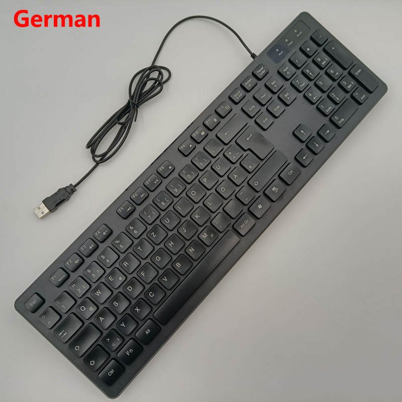 Ultra-Thin USB Wired Keyboard 104-Key Standard Italian German English French Notebook Desktop Office Plug Play Wired Keyboard