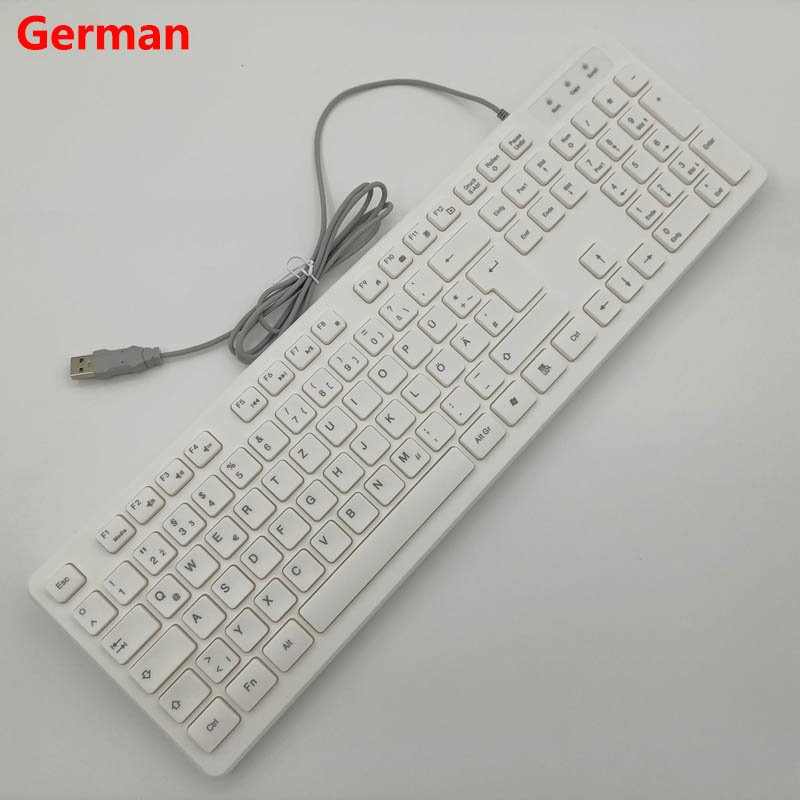 Ultra-Thin USB Wired Keyboard 104-Key Standard Italian German English French Notebook Desktop Office Plug Play Wired Keyboard