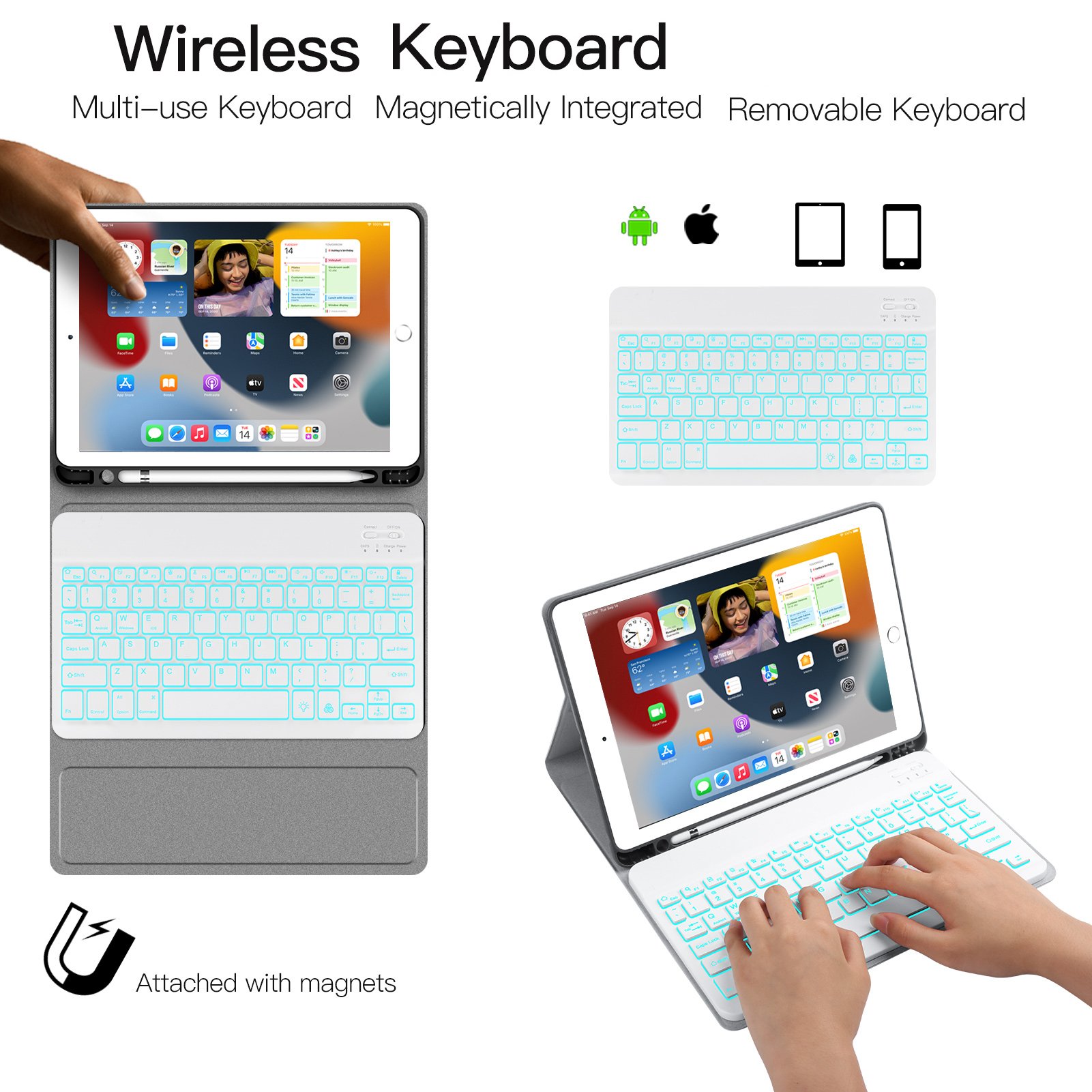 Auto Sleep/wake Detachable Magnetic Ipad Keyboard Case With Pencil Holder Stand Folio Protect Cover Case For Ipad 10.2