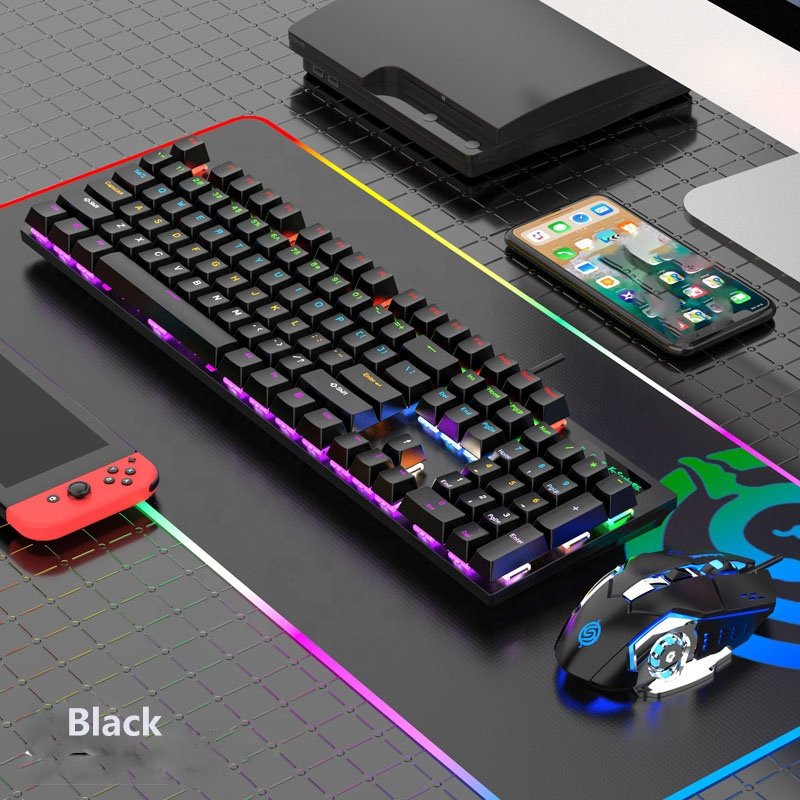 KM600 Professional Gamer Blue Switches Gaming wired Keyboard 104 Keys Portable LED RGB Backlit PC Mechanical Keyboard mouse set