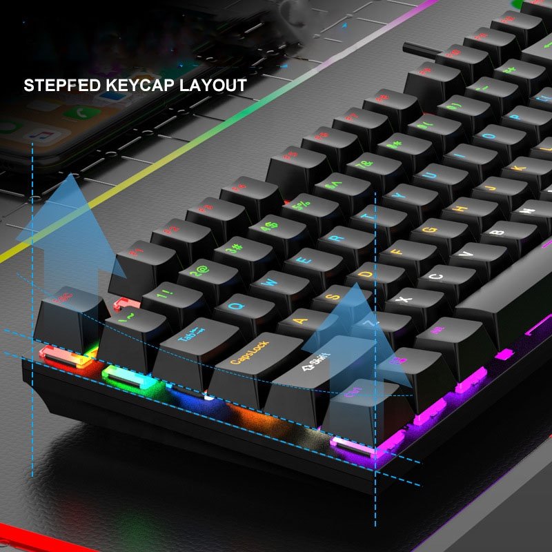 KM600 Professional Gamer Blue Switches Gaming wired Keyboard 104 Keys Portable LED RGB Backlit PC Mechanical Keyboard mouse set
