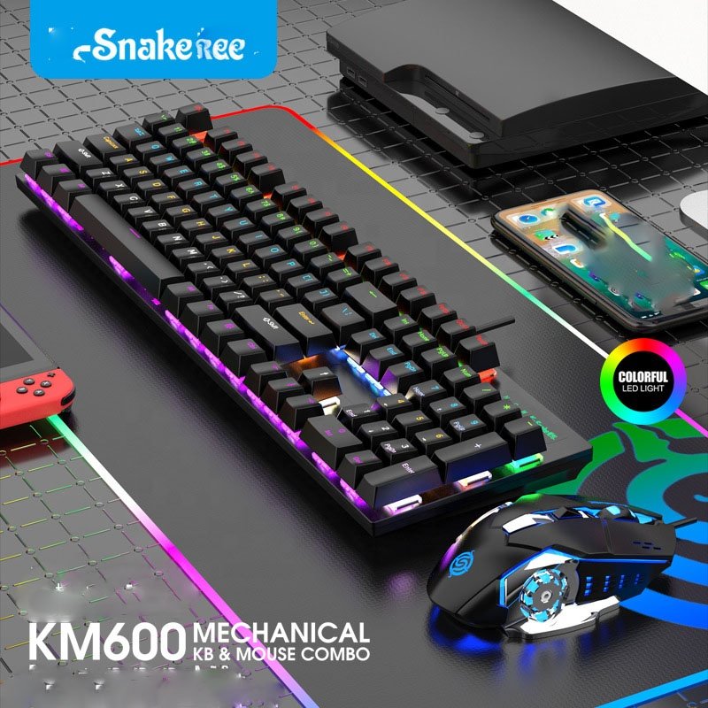 KM600 Professional Gamer Blue Switches Gaming wired Keyboard 104 Keys Portable LED RGB Backlit PC Mechanical Keyboard mouse set