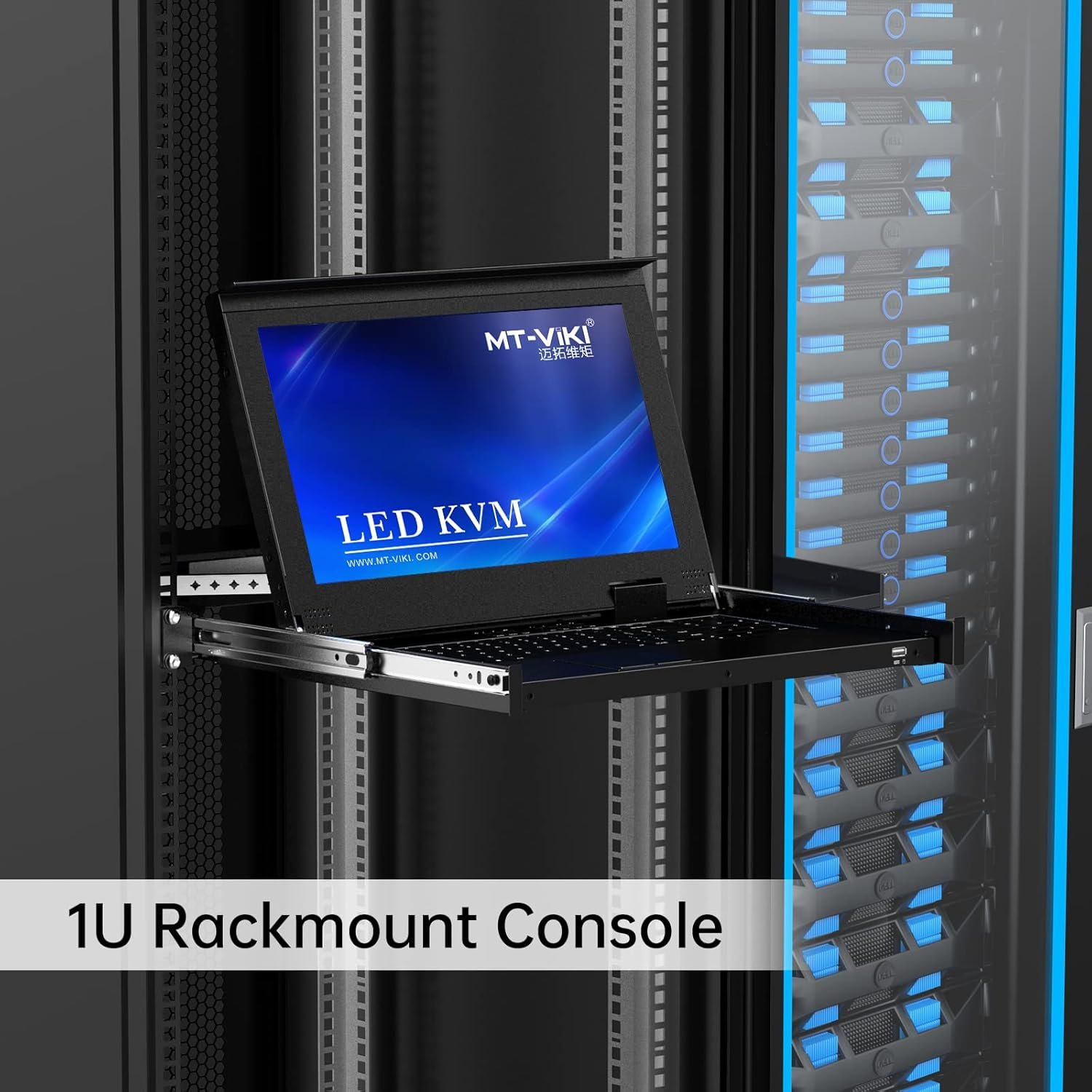 MT-VIKI 1U Rack Mount KVM Console, 8 Port KVM VGA Switch w/15.6'' LCD Monitor, 1080P, Integrated Touchpad+Keyboard+8 KVM Cables