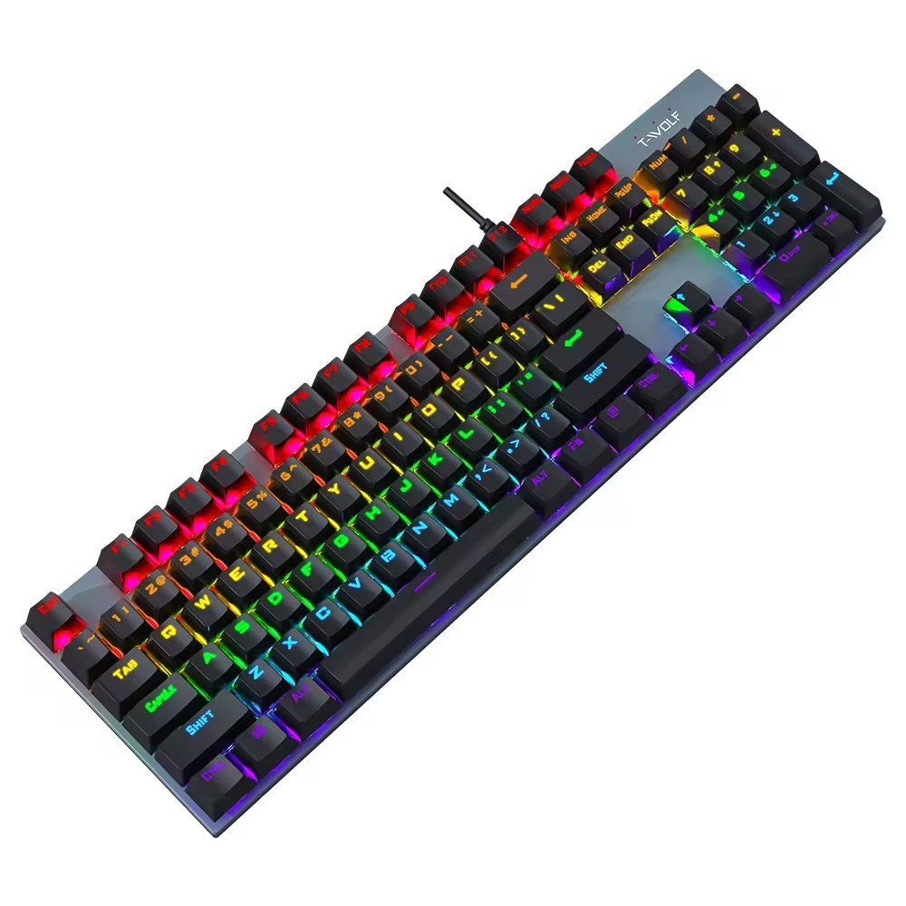 T17 mechanical keyboard USB wired keyboard RGB rainbow light for gaming computer 104keys ergonomics multimedia keyboard