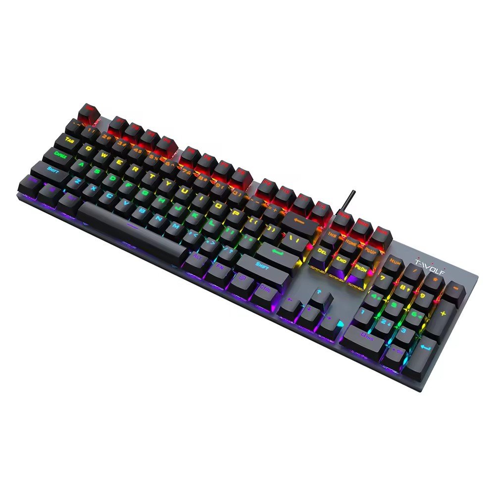 T17 mechanical keyboard USB wired keyboard RGB rainbow light for gaming computer 104keys ergonomics multimedia keyboard
