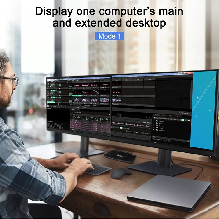 Tesmart Hot Selling input 2 HDMI + 2 DP output 2 HDMI KVM Switch Dual Monitor 4K 60Hz KVM Switch