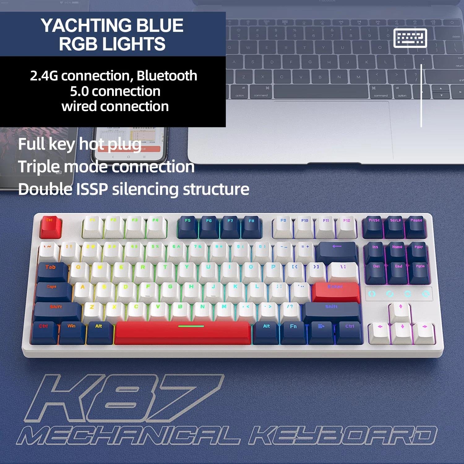K87 Mechanical Keyboard Swappable KeyCaps Hot Swap RGB Switch Wired Keyboard 87 Keys Gamer Keyboard Gaming Accessories
