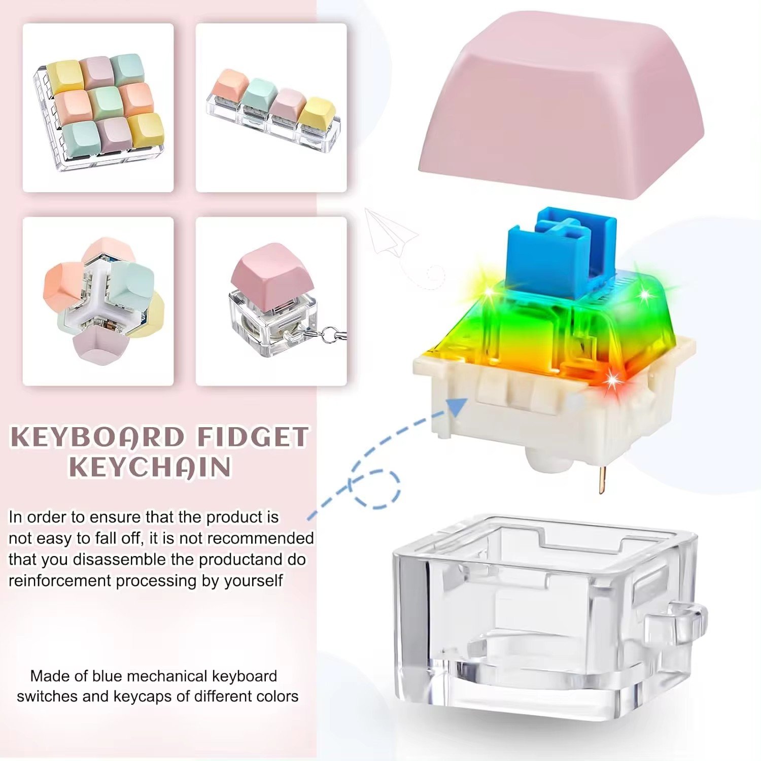 Wholesale Custom Design Logo Mechanical Keyboard Keychain Keycap Relieve Stress Switches Key Chain Decompression Keychain