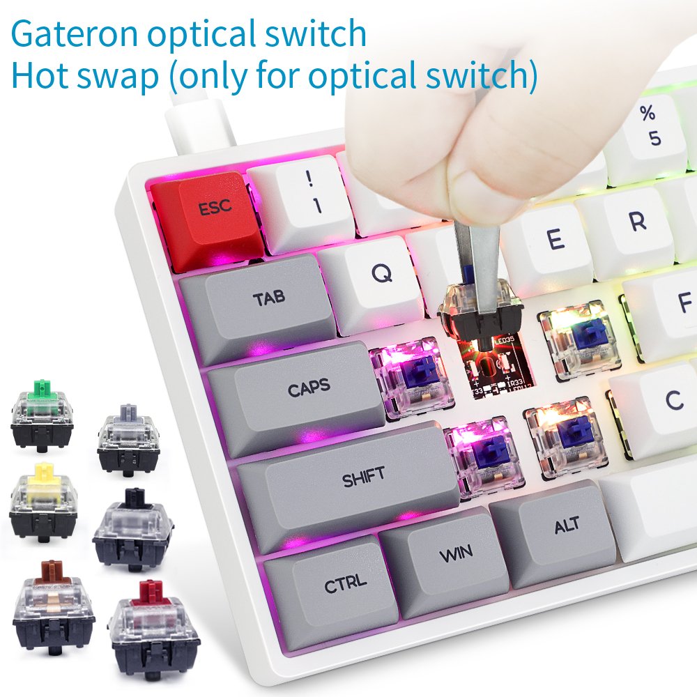 Hot Selling 68 Keys Mechanical Keyboard Gateron Optical Red Switch Colorful Rgb Mechanical Gaming Keyboard gk68 sk68