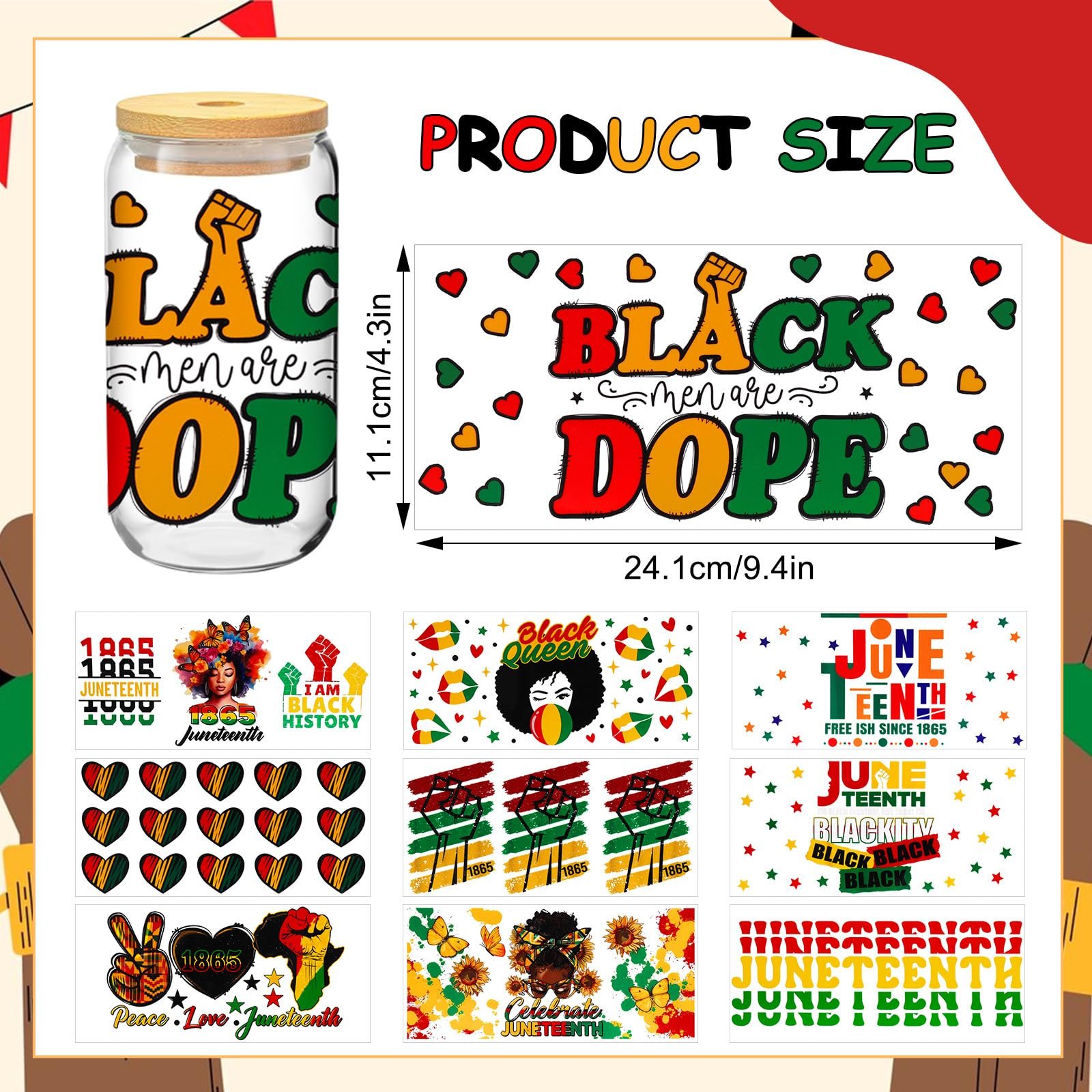 June Cup packaging transfer sticker suitable for glass waterproof black historical sticker suitable for 16 ounces