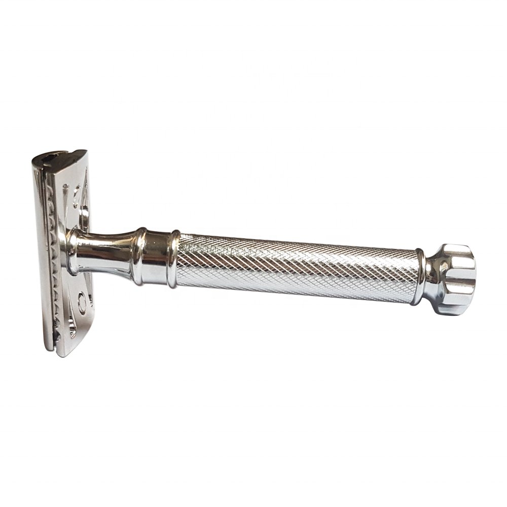 Classic 3-Piece Double Edge Safety Razor | Stainless Steel with Chrome Finish | Sustainable & Durable with Long Handle | Shaving