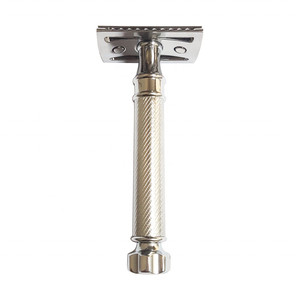 Classic 3-Piece Double Edge Safety Razor | Stainless Steel with Chrome Finish | Sustainable & Durable with Long Handle | Shaving