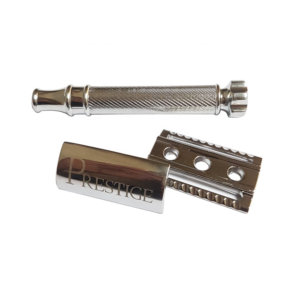 Classic 3-Piece Double Edge Safety Razor | Stainless Steel with Chrome Finish | Sustainable & Durable with Long Handle | Shaving