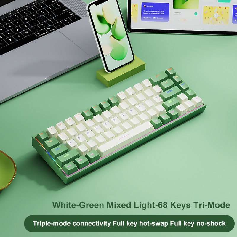Custom 2.4G Wireless 60% Keyboard Hot Swap Red Switch RGB Backlit Gaming Keyboard Mechanical Russia Layout 68 Keys