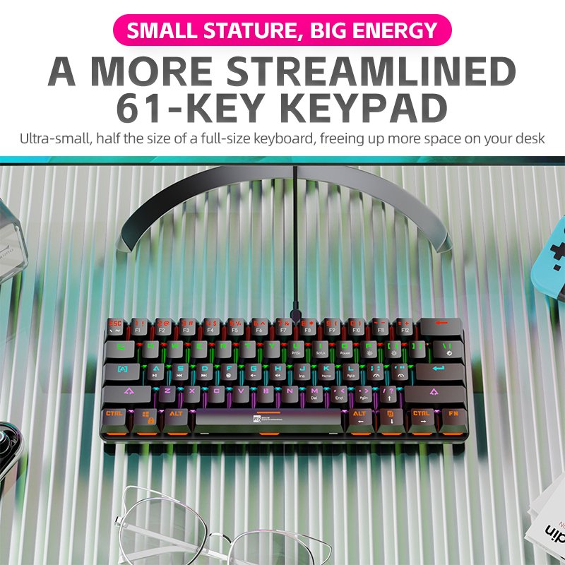 Custom 61 Keys Wired Mechanical Keyboard With Type-c Interface USB RGB Computer Mechanical Switch Backlit Gaming Keyboard