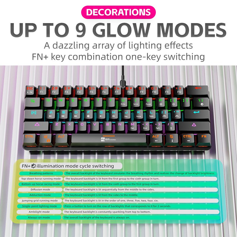 Custom 61 Keys Wired Mechanical Keyboard With Type-c Interface USB RGB Computer Mechanical Switch Backlit Gaming Keyboard