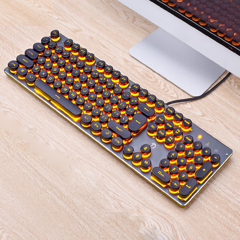 Backlit Gaming Keyboard Steampunk Retro USB Wired Glowing Metal Panel Laptop computer Keyboard