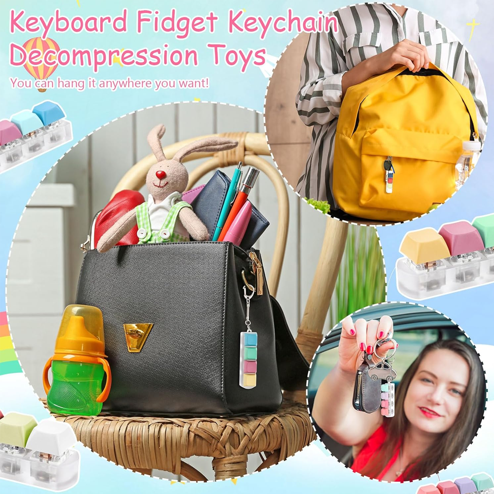 ET 2024 New Design Keyboard Clicker Switch Fidget Toys For Kids Adults Led Keyboard Keychain Mechanical Light Keychain