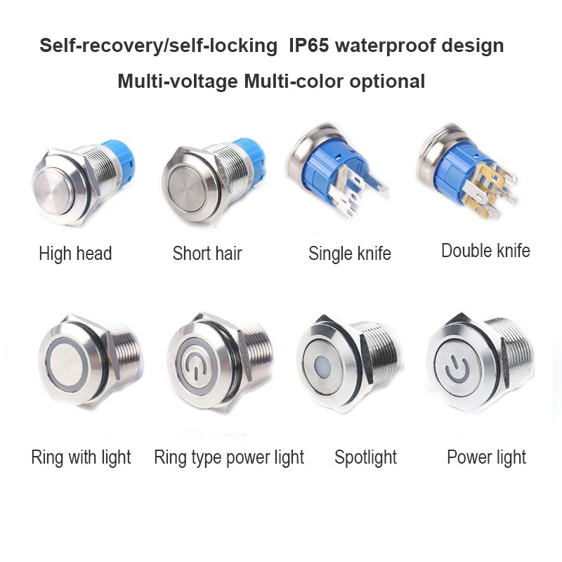 Custom Symbols Start Stop Button Metal Button Switch 8/10/12/16/19/22Mm Self-Relocking Start Round Waterproof Screw Metal Switch