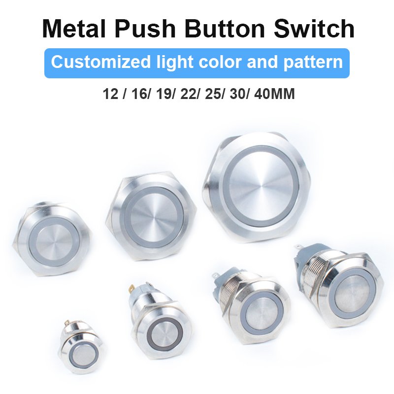 Custom Symbols Start Stop Button Metal Button Switch 8/10/12/16/19/22Mm Self-Relocking Start Round Waterproof Screw Metal Switch