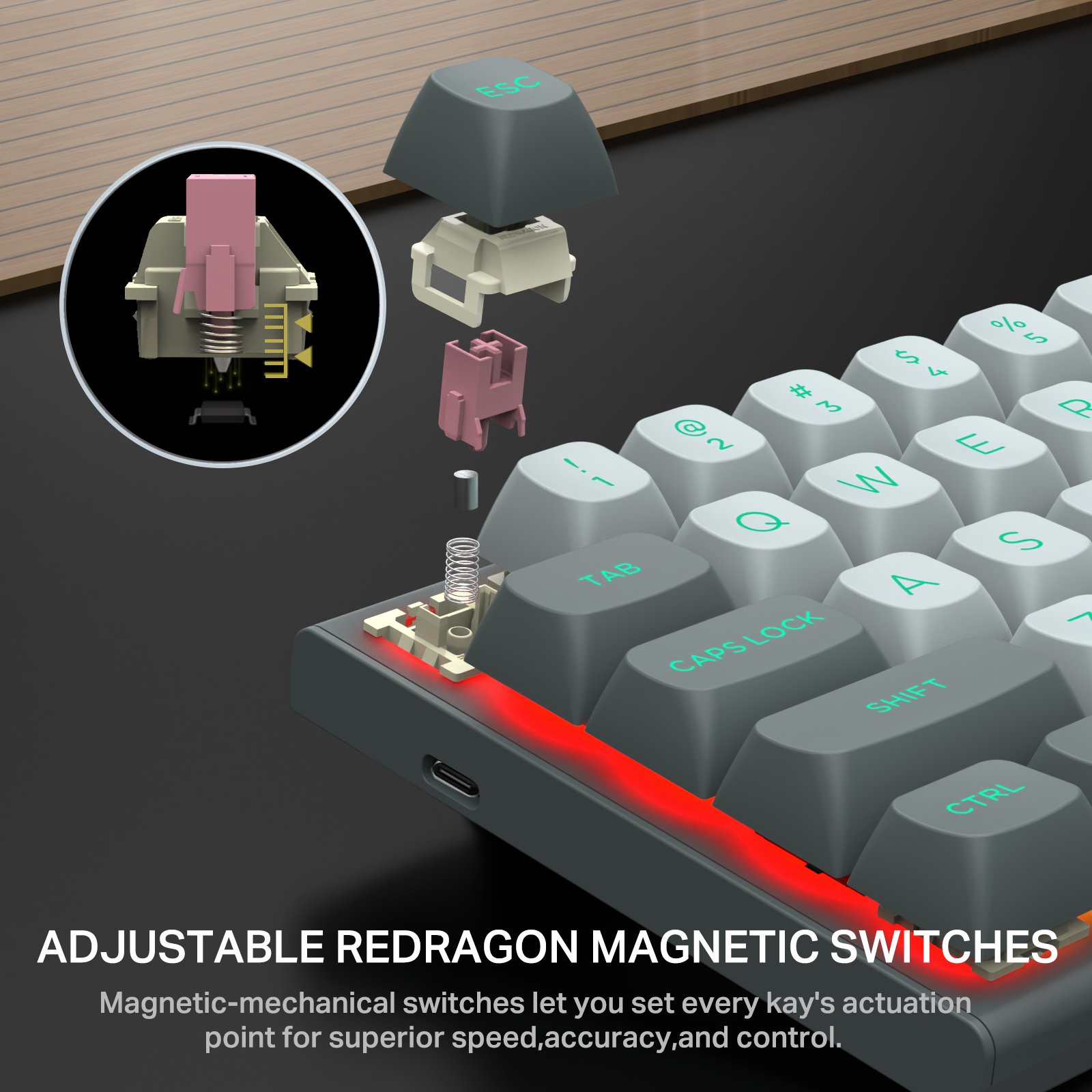 Hz61 Round Keycaps Gaming Keyboards Wired RGB Outemu Magnetic Switch Keyboard