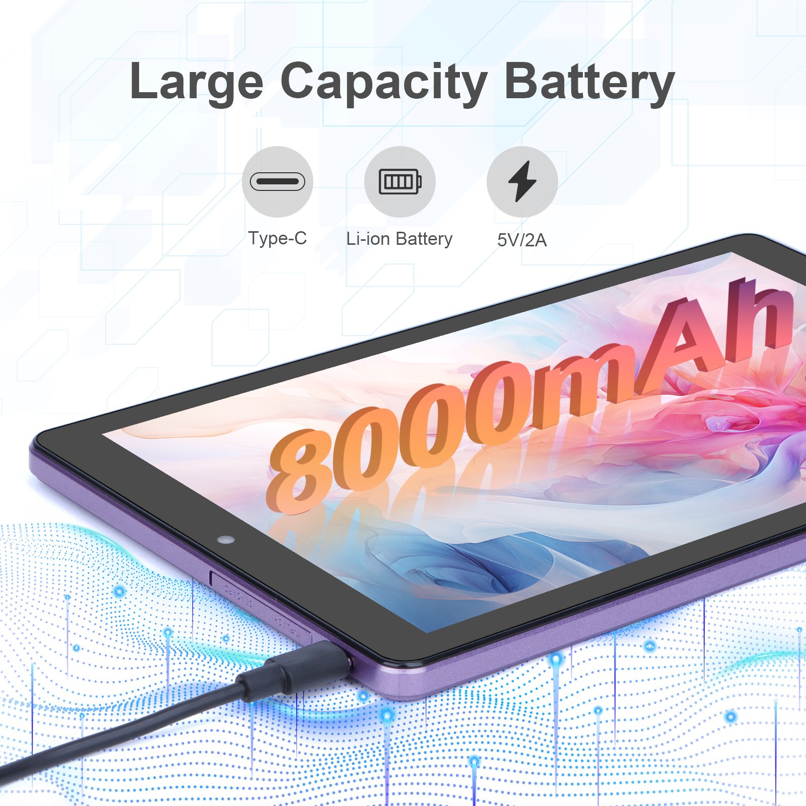 ODM Factory in China 8000mAh Battery 8GB RAM 512GB ROM WiFi Tablet for Adults Dual Camera IPS Screen 9 inch Android 12 Purple