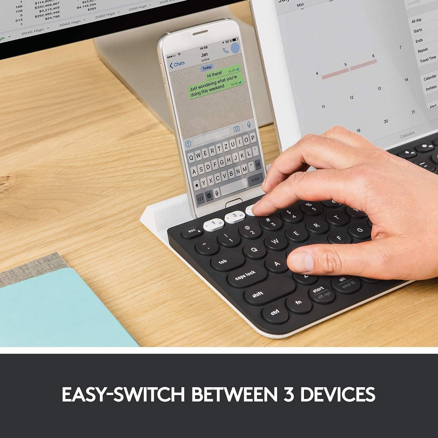 vCustom Russian Logitech K780 Ergonomic Office Pc Mobile Phone Computer Laptop BT Tablet Wireless Usb Keyboard with Switches
