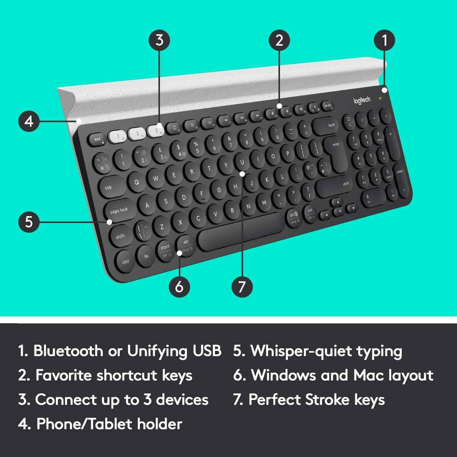 vCustom Russian Logitech K780 Ergonomic Office Pc Mobile Phone Computer Laptop BT Tablet Wireless Usb Keyboard with Switches